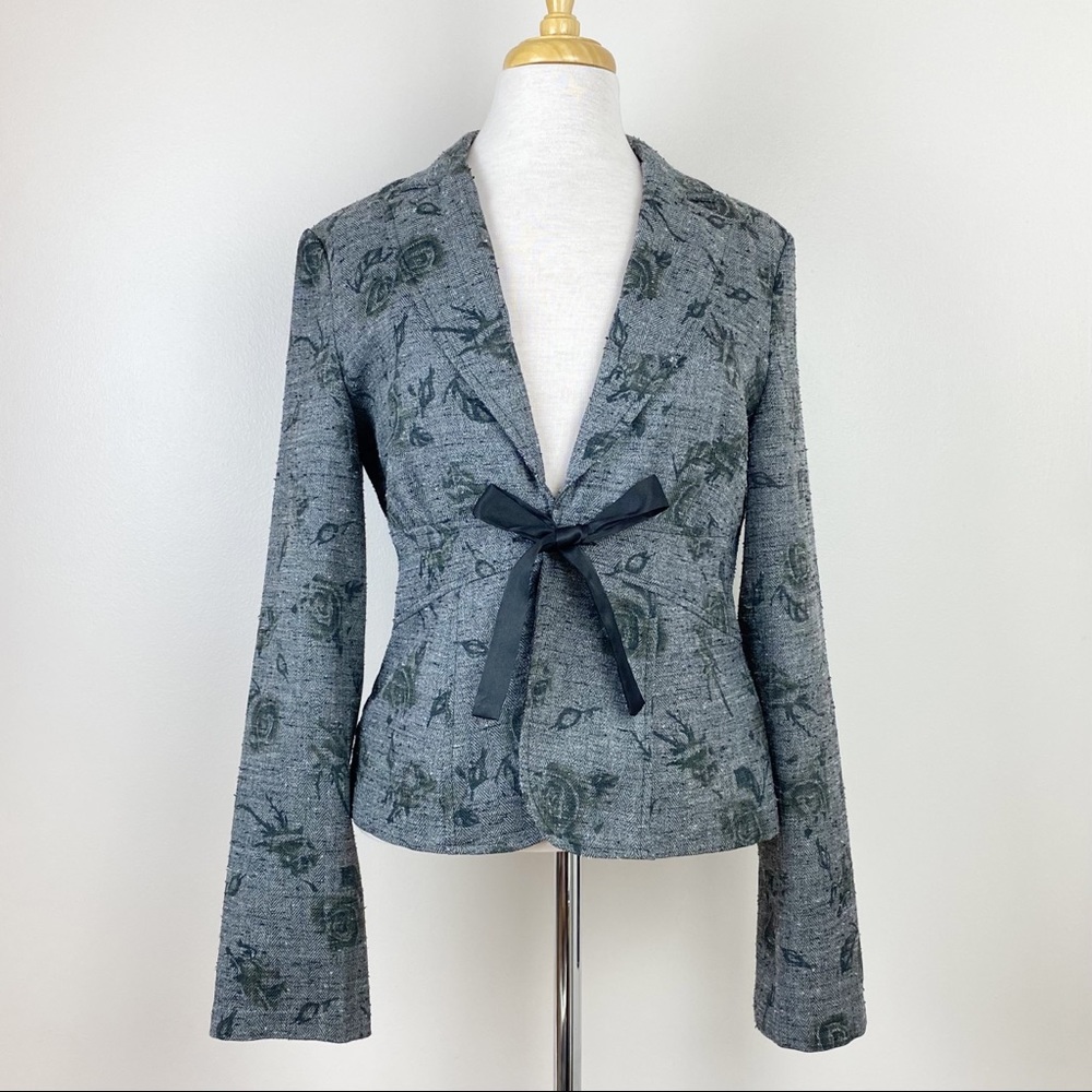 Charlotte Russe Gray Floral Tie Front Jacket, L